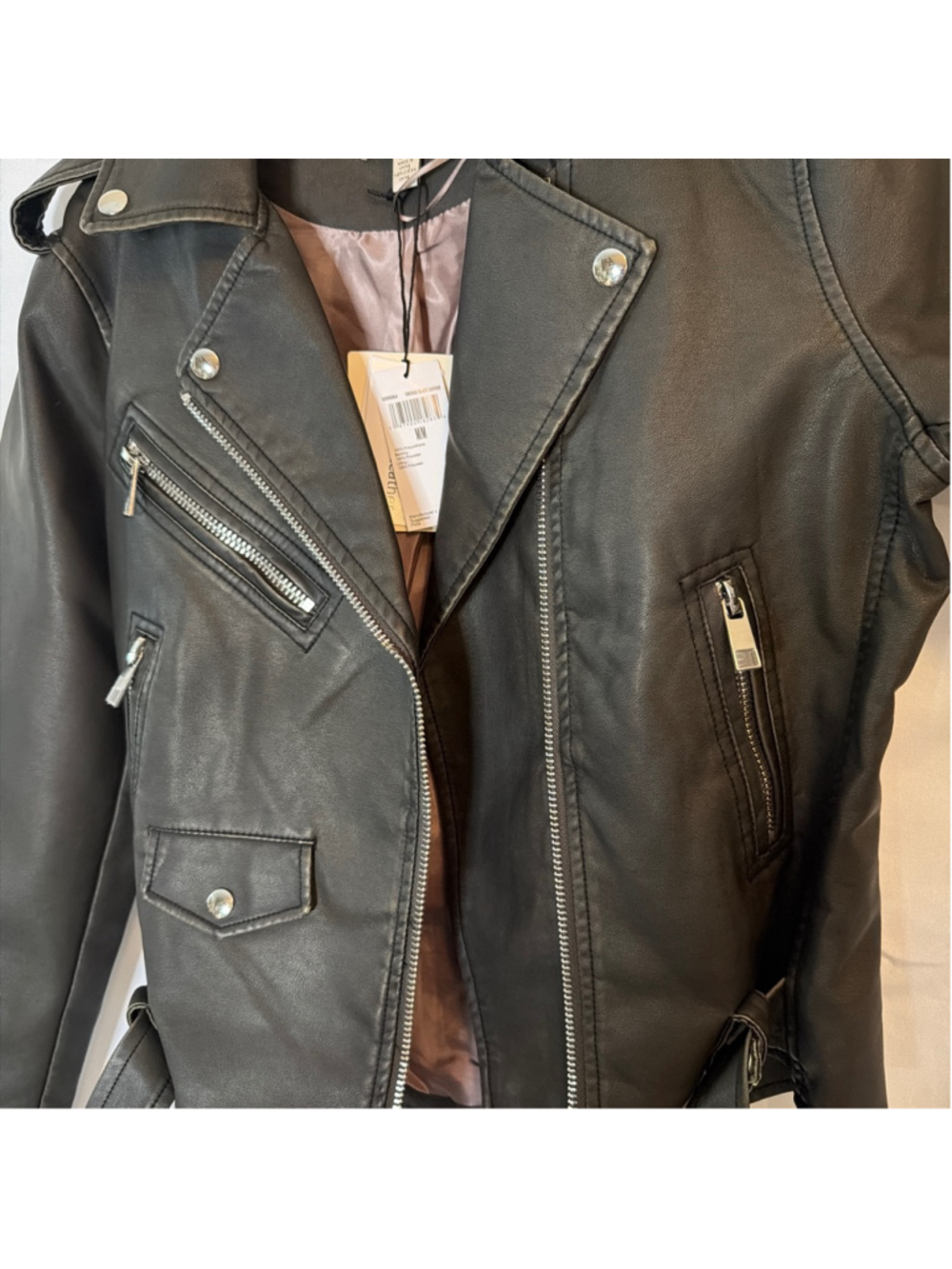 Women's Industry Republic Black Faux Leather Moto Jacket Size M Motorcycle NWT - Picture 4 of 7